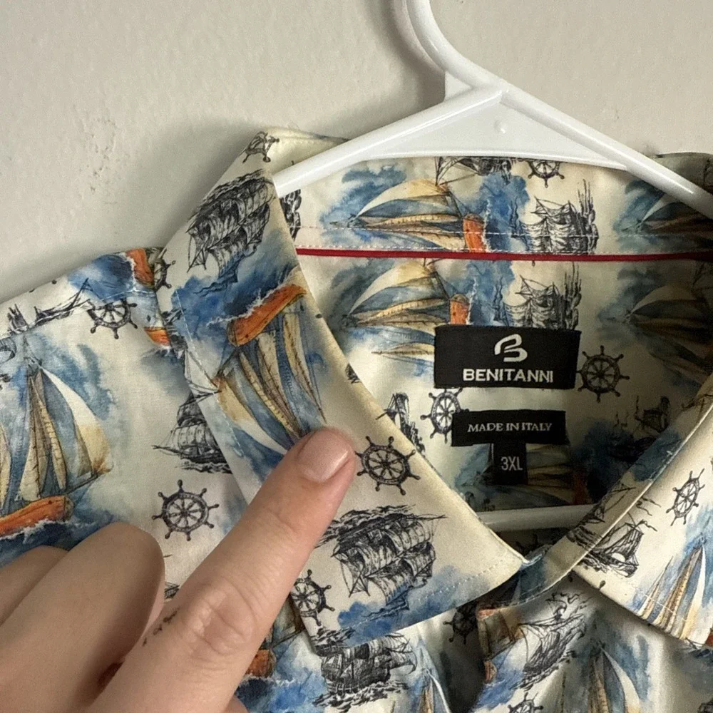 Benitanni Marco Vintage Boat Men's Italian Luxury Nautical Button Down Shirt 3xl